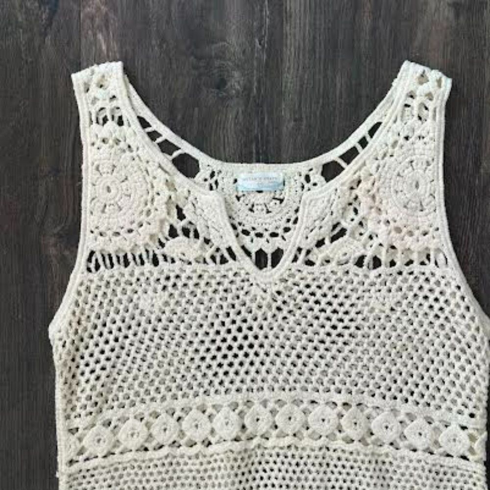 Altar'd State Pensacola Crochet Cream Maxi Dress Cover Up Sleeveless Size L/XL - Picture 3 of 9